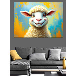 Mutlu Gülümseyen Kuzu Dekoratif Kanvas - Mdf Ahşap Tablo 50x70 cm