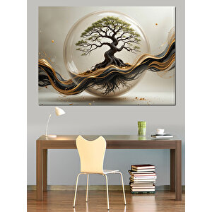 Altın Dalgalı Ağaç Dekoratif Kanvas - Mdf Ahşap Tablo 35x50 cm