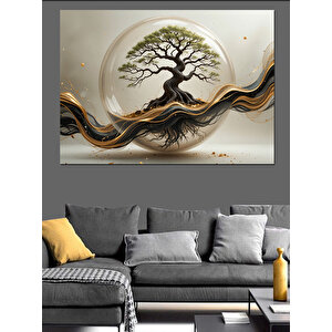 Altın Dalgalı Ağaç Dekoratif Kanvas - Mdf Ahşap Tablo 35x50 cm