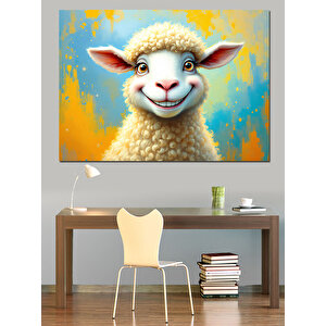 Mutlu Gülümseyen Kuzu Dekoratif Kanvas - Mdf Ahşap Tablo