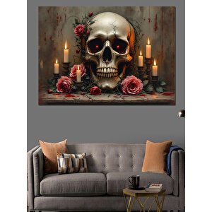 Mumlu Gül Kafatası Tablosu Dekoratif Kanvas - Mdf Ahşap Tablo