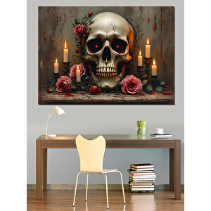 Mumlu Gül Kafatası Tablosu Dekoratif Kanvas - Mdf Ahşap Tablo