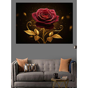 Siyah Zemin Üzerinde Kırmızı Gül Dekoratif Kanvas - Mdf Ahşap Tablo 50x70 cm