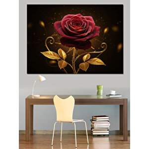 Siyah Zemin Üzerinde Kırmızı Gül Dekoratif Kanvas - Mdf Ahşap Tablo 50x70 cm