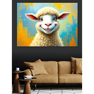 Mutlu Gülümseyen Kuzu Dekoratif Kanvas - Mdf Ahşap Tablo 100x140 cm