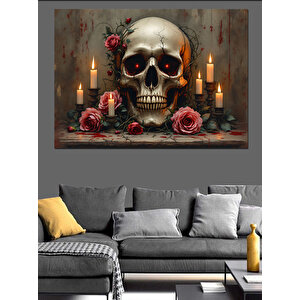 Mumlu Gül Kafatası Tablosu Dekoratif Kanvas - Mdf Ahşap Tablo 70x100 cm