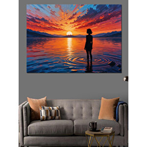 Gün Batımında Yalnız Kadın Dekoratif Kanvas - Mdf Ahşap Tablo