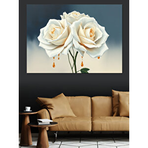Üç Beyaz Gül Aranjmanı Dekoratif Kanvas - Mdf Ahşap Tablo 25x35 cm