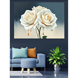 Üç Beyaz Gül Aranjmanı Dekoratif Kanvas - Mdf Ahşap Tablo 25x35 cm