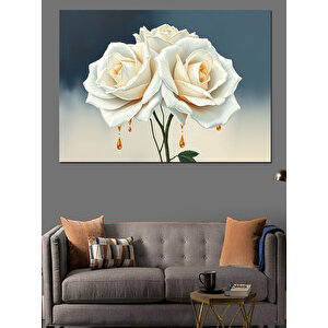 Üç Beyaz Gül Aranjmanı Dekoratif Kanvas - Mdf Ahşap Tablo 25x35 cm
