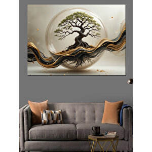 Altın Dalgalı Ağaç Dekoratif Kanvas - Mdf Ahşap Tablo 100x140 cm