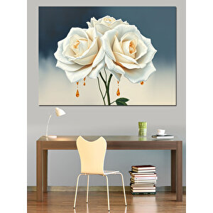 Üç Beyaz Gül Aranjmanı Dekoratif Kanvas - Mdf Ahşap Tablo