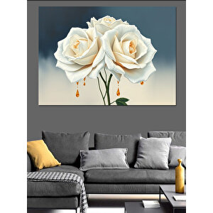 Üç Beyaz Gül Aranjmanı Dekoratif Kanvas - Mdf Ahşap Tablo