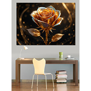 Parlayan Altın Gül Deseni Dekoratif Kanvas - Mdf Ahşap Tablo 50x70 cm