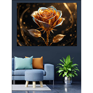 Parlayan Altın Gül Deseni Dekoratif Kanvas - Mdf Ahşap Tablo
