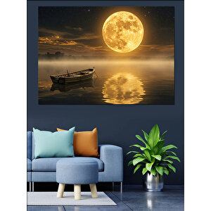 Dolunay Ve Sessiz Göl Dekoratif Kanvas - Mdf Ahşap Tablo 70x100 cm