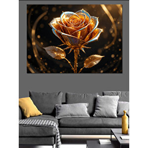 Parlayan Altın Gül Deseni Dekoratif Kanvas - Mdf Ahşap Tablo 100x140 cm