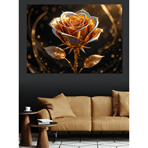 Parlayan Altın Gül Deseni Dekoratif Kanvas - Mdf Ahşap Tablo 100x140 cm