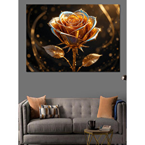 Parlayan Altın Gül Deseni Dekoratif Kanvas - Mdf Ahşap Tablo