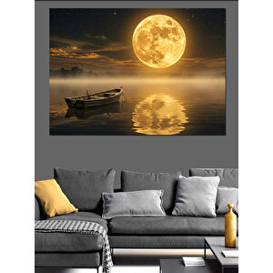 Dolunay Ve Sessiz Göl Dekoratif Kanvas - Mdf Ahşap Tablo 100x140 cm