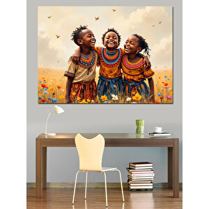 Afrikalı Çocuklar Mutlulukla Gülüyor Dekoratif Kanvas - Mdf Ahşap Tablo 70x100 cm