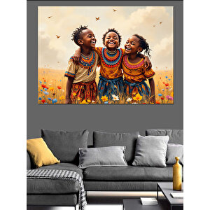 Afrikalı Çocuklar Mutlulukla Gülüyor Dekoratif Kanvas - Mdf Ahşap Tablo 70x100 cm