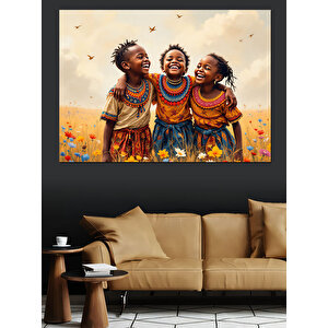 Afrikalı Çocuklar Mutlulukla Gülüyor Dekoratif Kanvas - Mdf Ahşap Tablo 70x100 cm