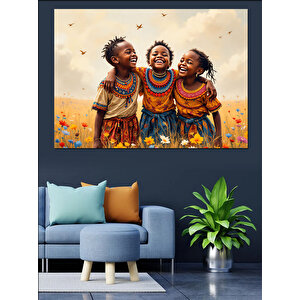 Afrikalı Çocuklar Mutlulukla Gülüyor Dekoratif Kanvas - Mdf Ahşap Tablo