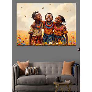 Afrikalı Çocuklar Mutlulukla Gülüyor Dekoratif Kanvas - Mdf Ahşap Tablo
