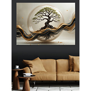 Altın Dalgalı Ağaç Dekoratif Kanvas - Mdf Ahşap Tablo