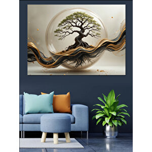 Altın Dalgalı Ağaç Dekoratif Kanvas - Mdf Ahşap Tablo