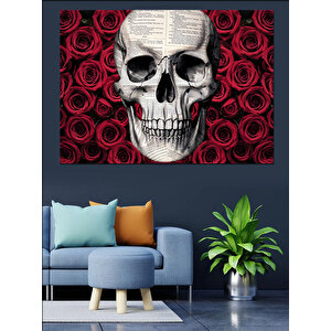 Gül Üstünde Kuru Kafa Dekoratif Kanvas - Mdf Ahşap Tablo 70x100 cm