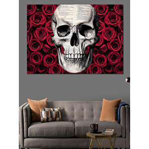Gül Üstünde Kuru Kafa Dekoratif Kanvas - Mdf Ahşap Tablo 70x100 cm