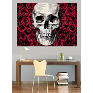 Gül Üstünde Kuru Kafa Dekoratif Kanvas - Mdf Ahşap Tablo 70x100 cm