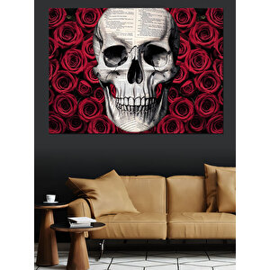 Gül Üstünde Kuru Kafa Dekoratif Kanvas - Mdf Ahşap Tablo