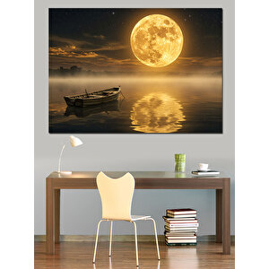 Dolunay Ve Sessiz Göl Dekoratif Kanvas - Mdf Ahşap Tablo