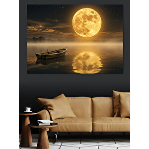 Dolunay Ve Sessiz Göl Dekoratif Kanvas - Mdf Ahşap Tablo 35x50 cm