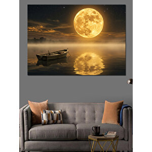 Dolunay Ve Sessiz Göl Dekoratif Kanvas - Mdf Ahşap Tablo