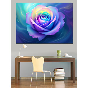 Renkli Işıltılı Gül Dekoratif Kanvas - Mdf Ahşap Tablo 70x100 cm