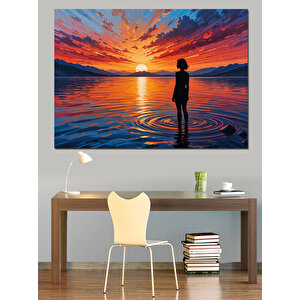 Gün Batımında Yalnız Kadın Dekoratif Kanvas - Mdf Ahşap Tablo 70x100 cm