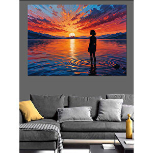 Gün Batımında Yalnız Kadın Dekoratif Kanvas - Mdf Ahşap Tablo 70x100 cm