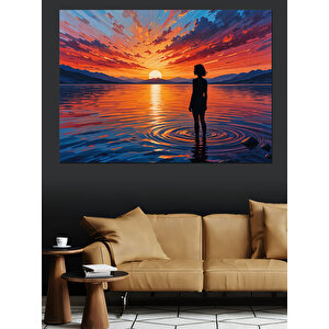 Gün Batımında Yalnız Kadın Dekoratif Kanvas - Mdf Ahşap Tablo 70x100 cm