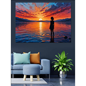 Gün Batımında Yalnız Kadın Dekoratif Kanvas - Mdf Ahşap Tablo