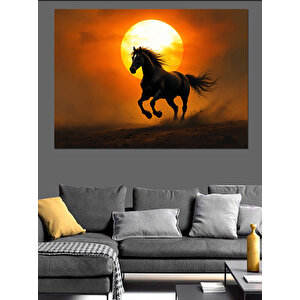 Gün Batımında Koşan At Dekoratif Kanvas - Mdf Ahşap Tablo 100x140 cm