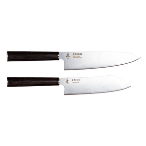 2'li Set - Gyutou Ve Eğri Santoku - Japon Tasarım Şef Bıçakları - Ahşap Sap Paslanmaz Çelik