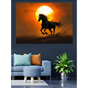Gün Batımında Koşan At Dekoratif Kanvas - Mdf Ahşap Tablo 25x35 cm