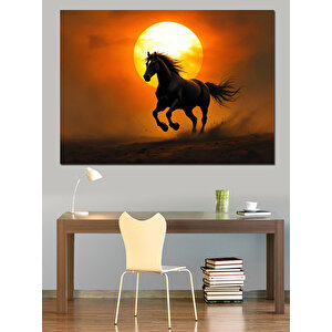 Gün Batımında Koşan At Dekoratif Kanvas - Mdf Ahşap Tablo