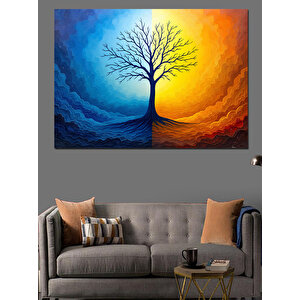 Soyut Renkli Yalnız Ağaç Dekoratif Kanvas - Mdf Ahşap Tablo 100x140 cm