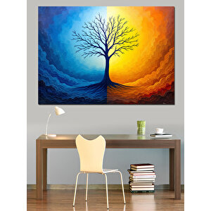 Soyut Renkli Yalnız Ağaç Dekoratif Kanvas - Mdf Ahşap Tablo 100x140 cm