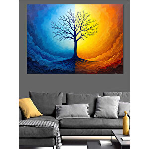Soyut Renkli Yalnız Ağaç Dekoratif Kanvas - Mdf Ahşap Tablo 100x140 cm